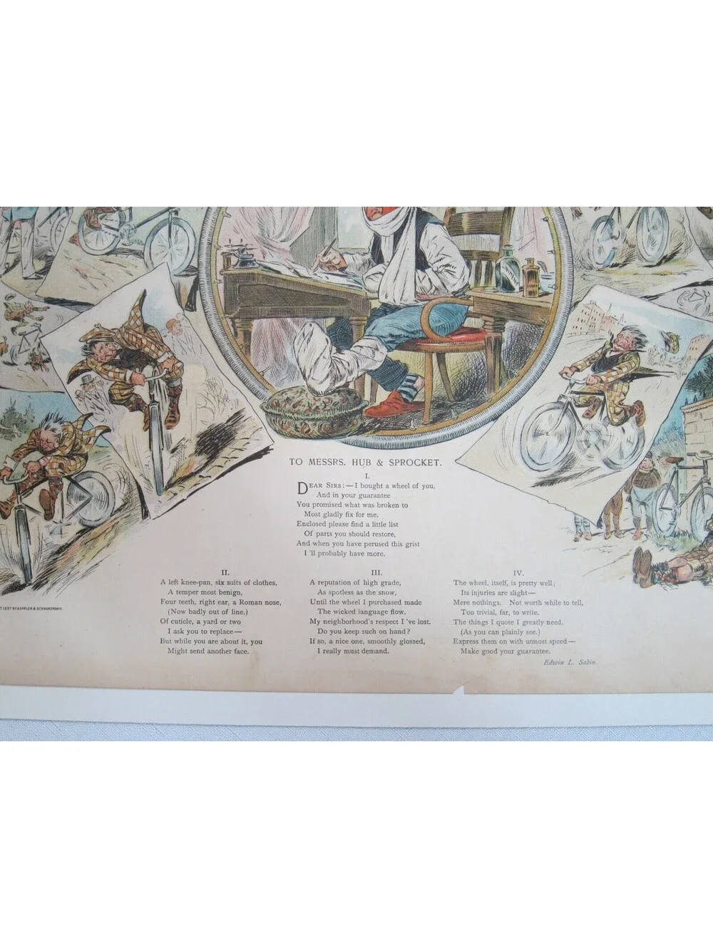 Antique 1897 Puck Magazine Bicycle Cartoon JS Pughe Hub & Sprocket 10x13.5 RARE